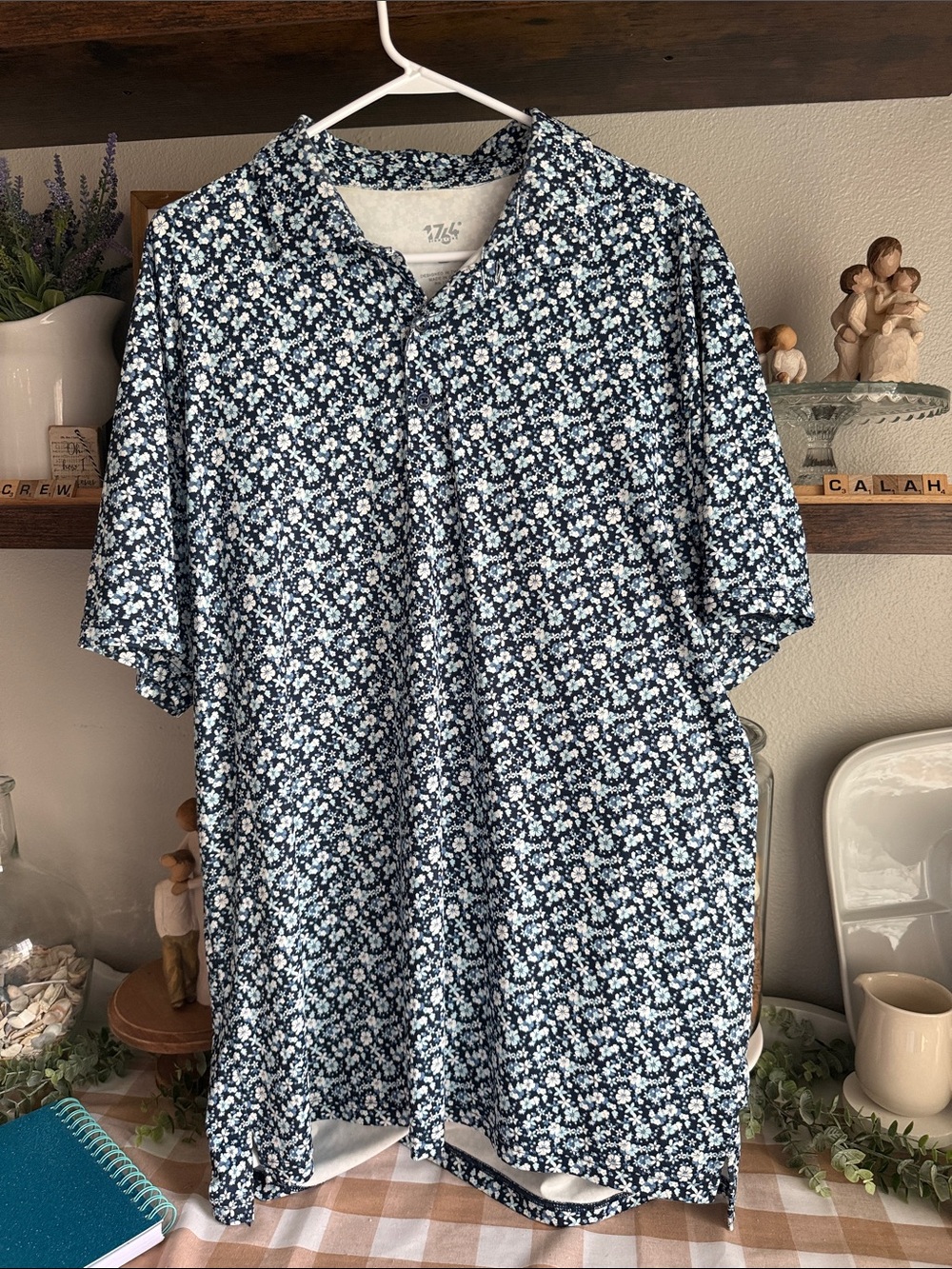 Men's Navy Floral Short-Sleeve Polo